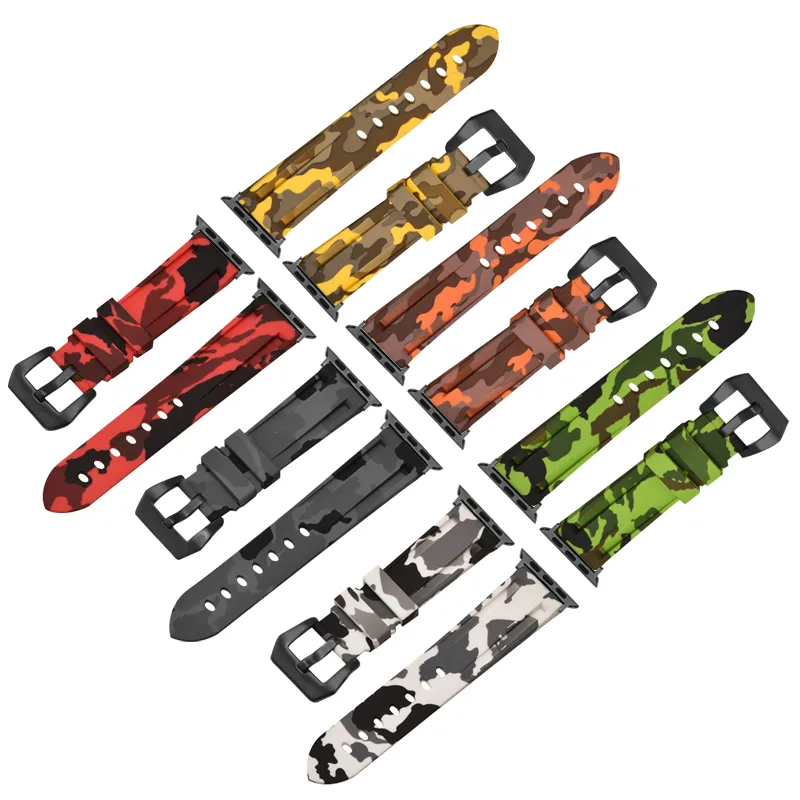 Silicone Camouflage Watch Band For Apple Watch 42mm 44mm 38mm 40mm IWatch 5 4 3 2 1 Sport Rubber