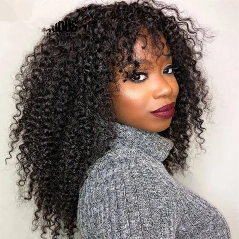 Ishow 1b 4 27 Ombre Couleur Kinky Curly Perruques de Cheveux Humains avec Bangs Péruvien Curly Aucun Dentelle Perruques Indien Malaisien pour Black Women1890