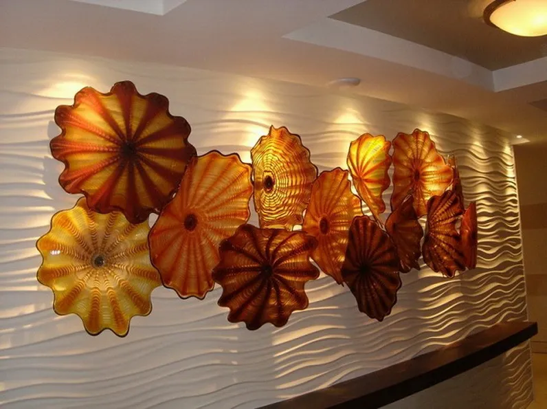 2020 Galeria de Hotel Decor Chihuly Murano Placas de Parede de Vidro Amber Colorido Puro Artesanal Brown Wall Luzes