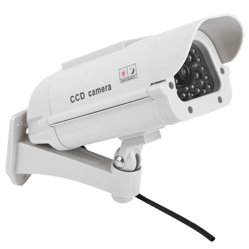 Caméra de Surveillance factice réaliste à énergie solaire, autocollant de vidéosurveillance, lumière LED rouge clignotante avec faux câble vidéo