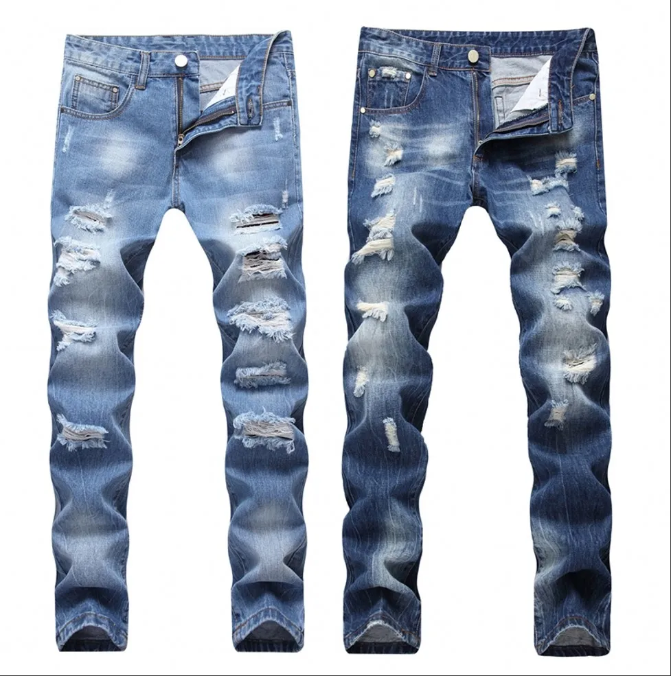 2018 New Fashion Ripped Jeans Men Patchwork Hollow Out Printed Beggar ...
