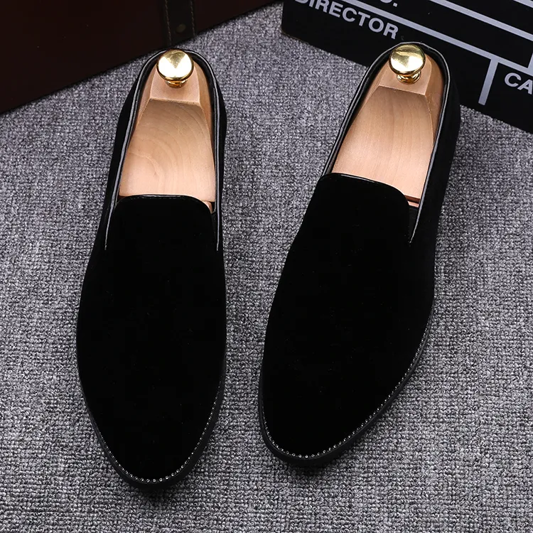 New mens velvet dress shoes loafers pointed wedding casual shoes Red green black shoes