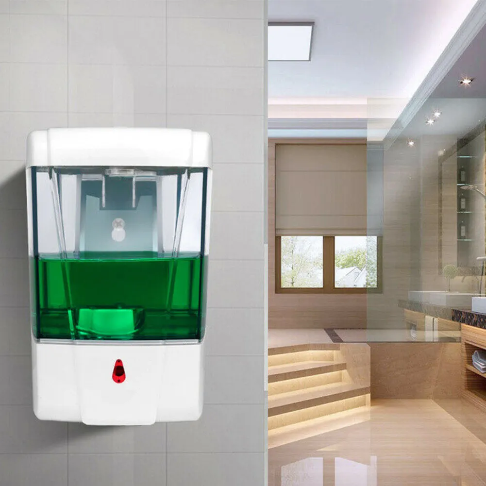 700ml Indicateur LED Distributeur de savon Mains libres Fixé au mur Grande capacité Maison Hôtel Salle de bains Capteur IR sans contact automatique T200517
