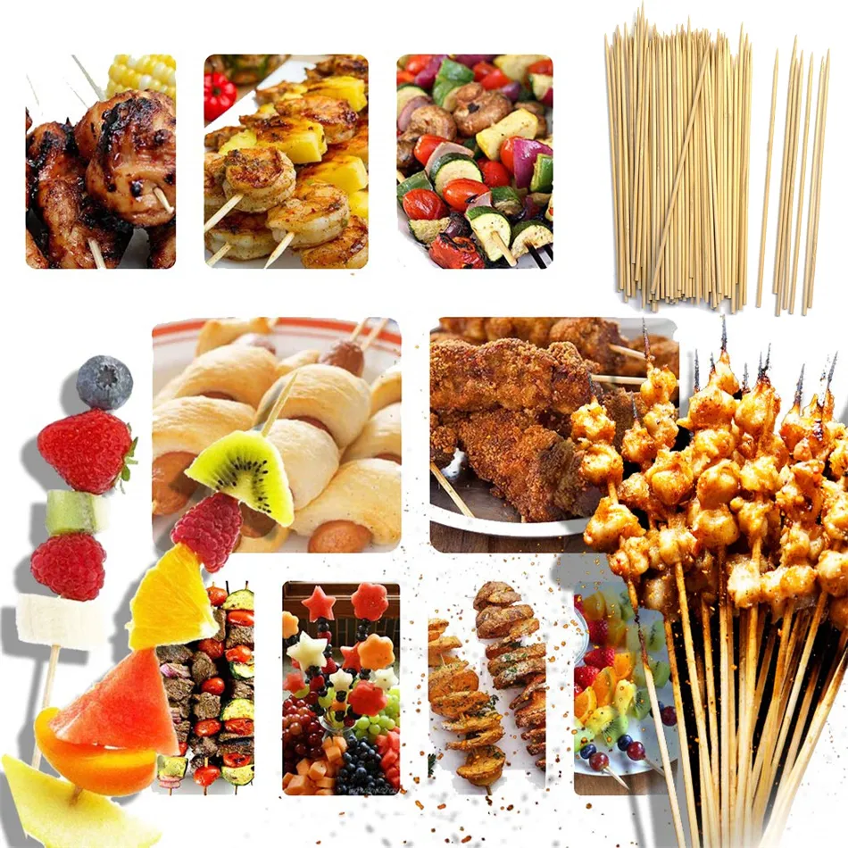 200PCS FDA Godkänd disponibel grillverktyg BBQ BAMBOO Skewer Bästa kvalitet Marshmallow Roasting Sticks 10inch