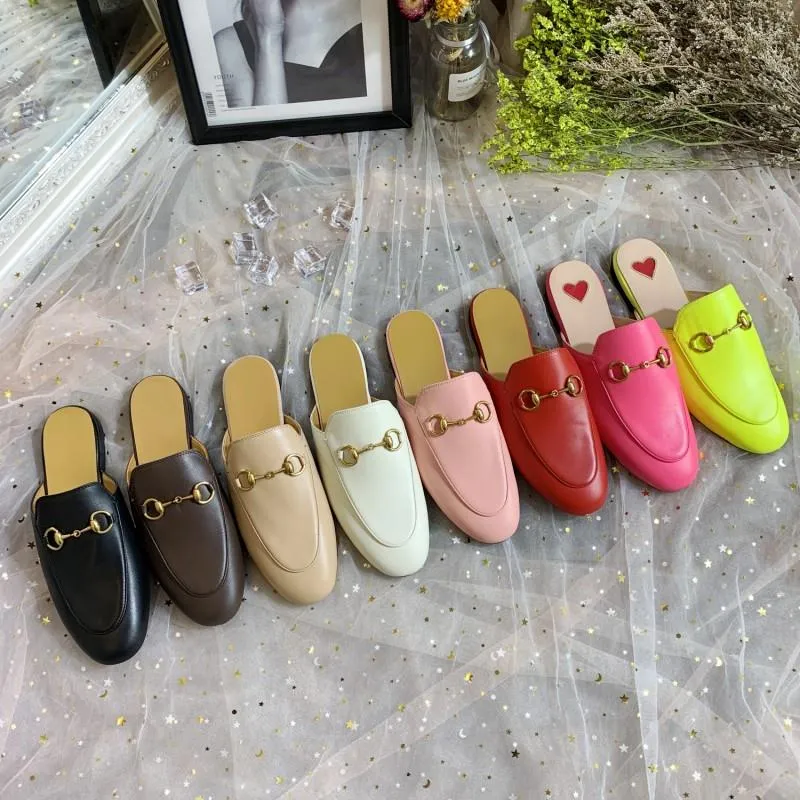 Luxury Mens Ladies designer Princetown slippers with buckle leather mules rose pink slippers mule men women casual loafers slides size 34-46