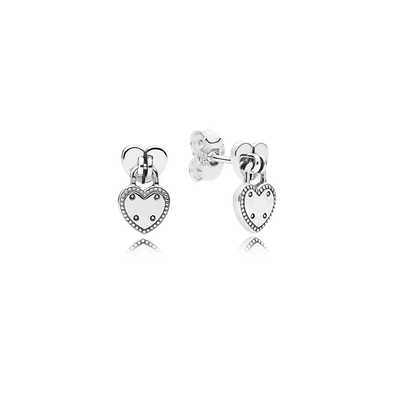 925 Sterling Silver hearts pendant Earring Original Box for Pandora Heart-shaped Padlock Earrings Women Luxury Jewelry Stud Earring sets