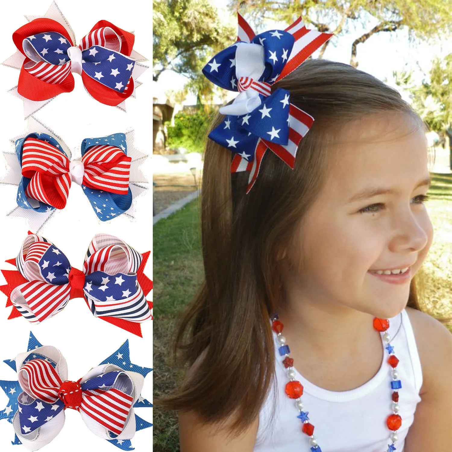 4 luglio Bandiere americane fermaglio per capelli Archi per bambini copricapo moda sport Ragazze bambini Archi per capelli Accessori per capelli