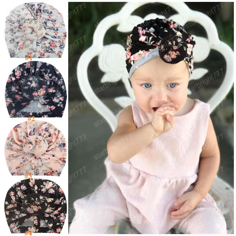 INS Donut Bébé Chapeau Imprimé Floral Nouveau-Né Élastique Coton Bébé Bonnet Bonnet Multi couleur Infantile Turban Chapeaux bébé bandeau Enfant Photo Accessoires