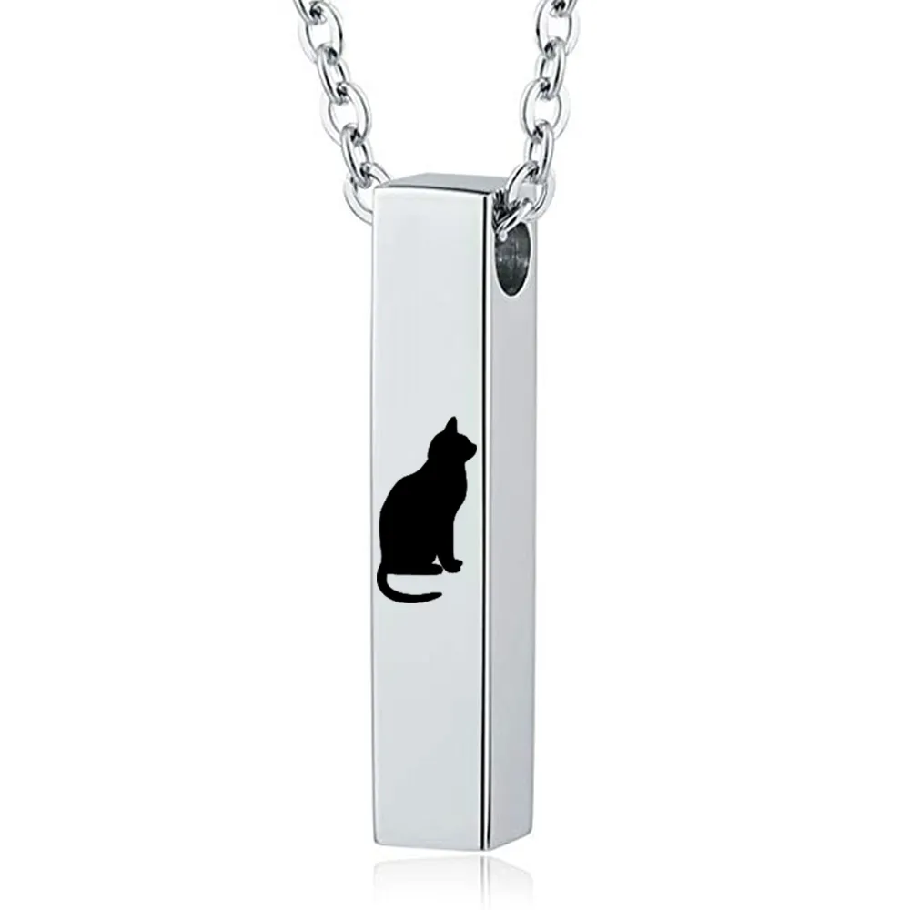 Personalizado Minimalista Bar Retângulo Urna Colar Pet Cat Pingente Memorial para Ashes Lembrança Birthstone Cremação Jóias