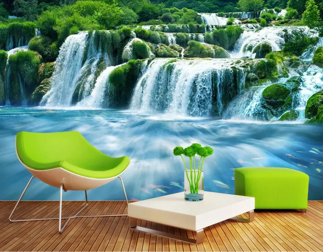 3D Wallpaper Personalizzato Foto Murale Cascata, Acqua, Tridimensionale
