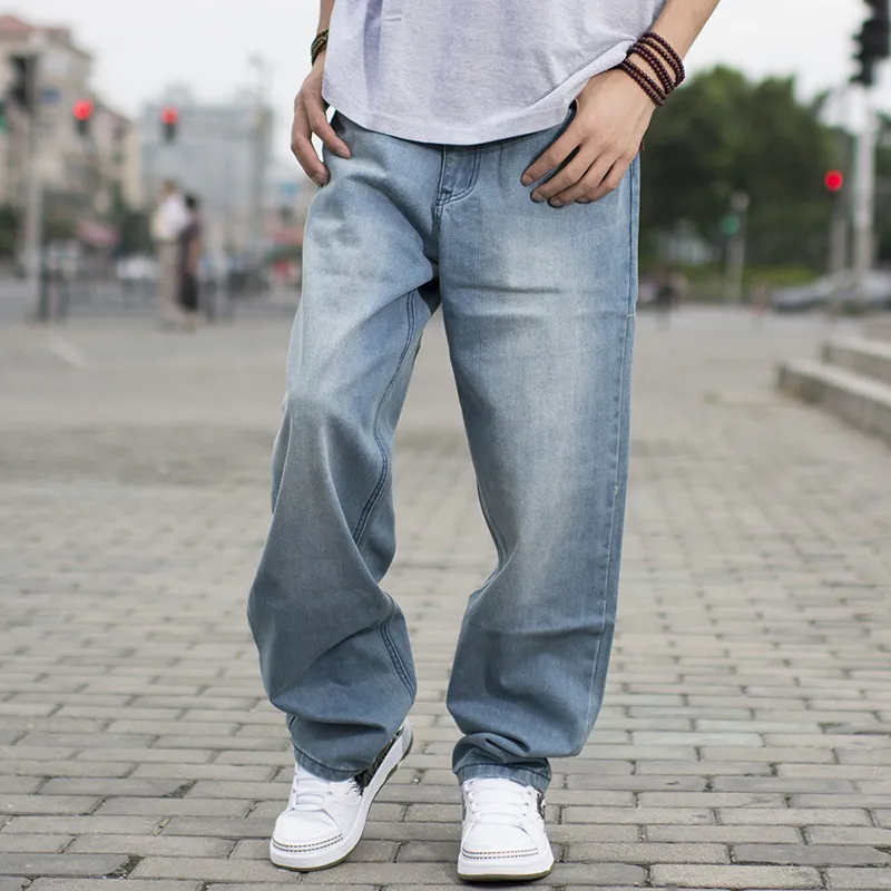 60-130kg Big Men Light Blue Loose Jeans For Men Spring and Autumn Male  Skateboard Pants Big and Tall Brand Clothing Size 44 46