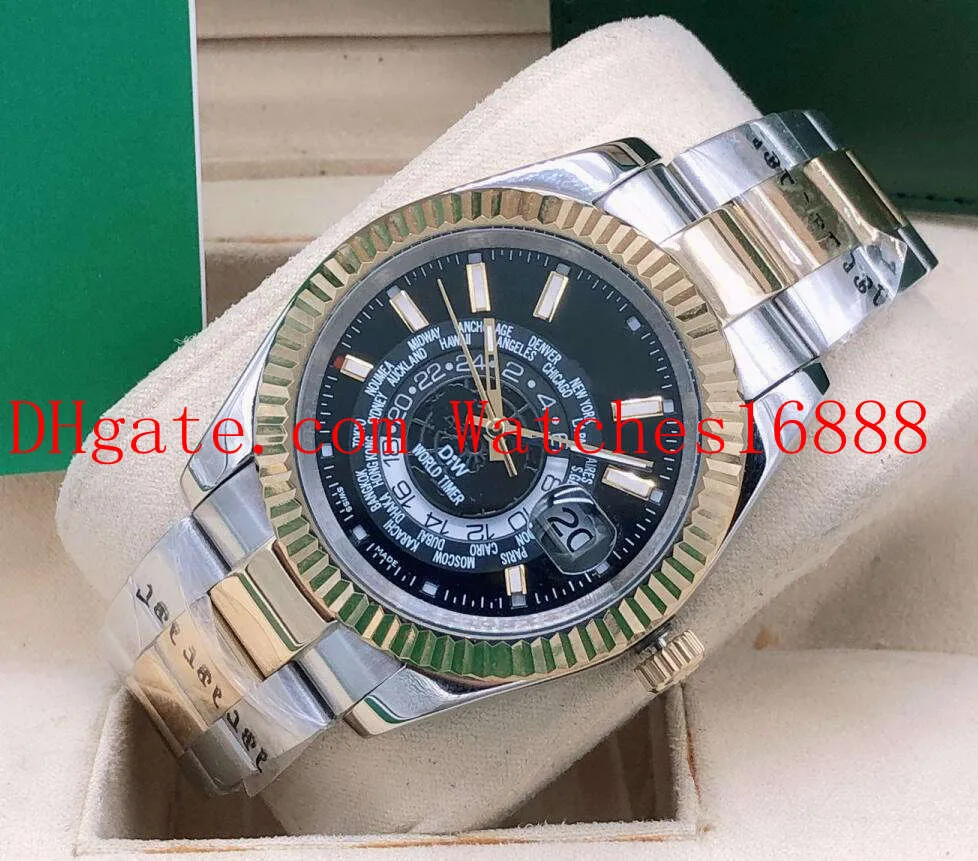 무료 배송 42mm Sky Dweller 326934 326934 아시아 2813 무브먼트 자동 기계식 망 시계 18K 옐로우 골드 및 스틸 남성 손목 시계