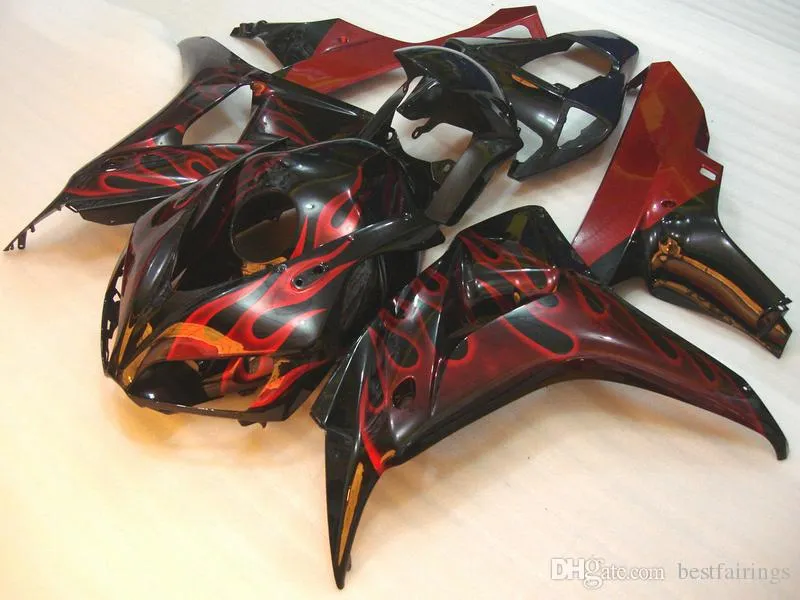 Carene stampate ad iniezione per Honda CBR1000RR 2006 2007 fiamme rosse in kit carena nera CBR 1000 RR 06 07 RY56