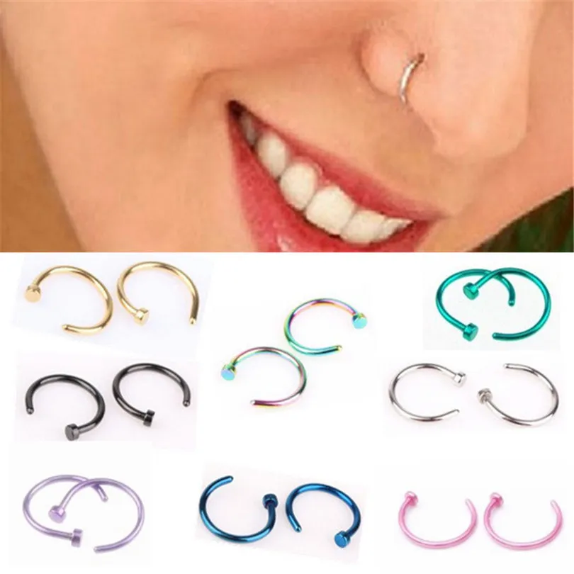5Pc Women Stainless Steel Nostril Nose Hoop Stud Ring Clip On Nose Body Jewelry Fake Piercing Jewelry 10mm 30JUL160