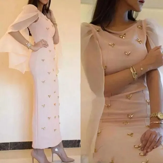 Kaftan elegante vestidos de noche 2020 moldeado de la altura del tobillo de la tarde del vestido de bata de soiree abendkleider Dubai vestido formal