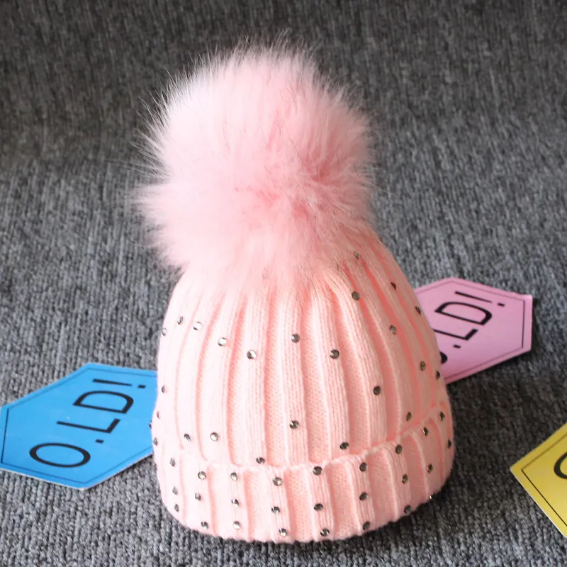 Cappelli con diamanti lavorati a maglia per bambini Cappelli con pom pom in pelliccia Bling Bling Berretti all'uncinetto Inverno caldo Neonato Bambini Ragazzi Ragazze Berretto in lana 8 colori C5652