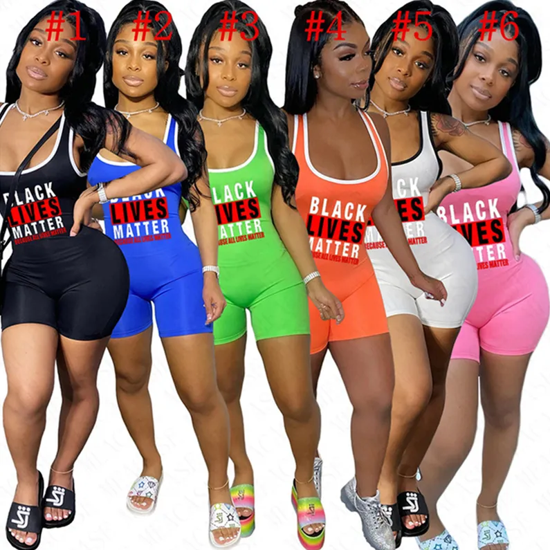 Black Lives Matter Joggers On Bump Summer Women Tank Top Jumpsuits Rompers Bez rękawów kamizelka zbiornika chude body cukierki czarne kombinezony 6 color D61905