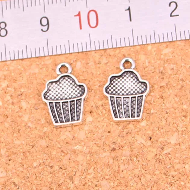 175pcs Charms Cupcake 아이스크림 아이스크림 골동품 실버 도금 펜던트 DIY 수제 티베트은 보석 15*10mm 제작