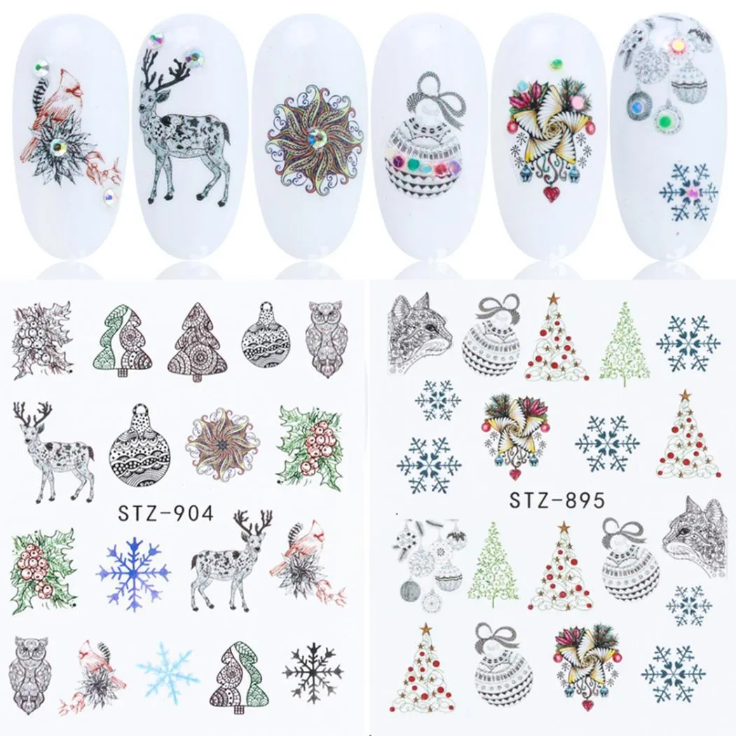 Mulheres Moda de neve de neve Papai Noel Christmas Nail Art Stickers 3years Padrão como imagem