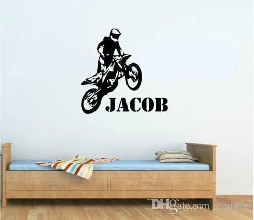 Commercio all'ingrosso nuovo personalizzato qualsiasi nome moto motocross wall art decalcomania della parete del vinile bambini ragazzi wall sticker carta home decor