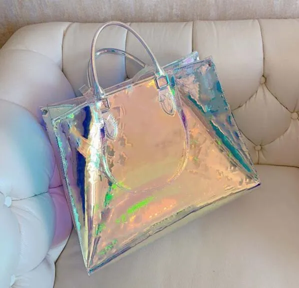 Dazzle Rainbow Brilliant Color Bag Men Женщины Дизайнерские Прозрачные Сумки Сгушки Лазерная Флэш ПВХ Сумка Прозрачная Duffle Вечерняя Сумка