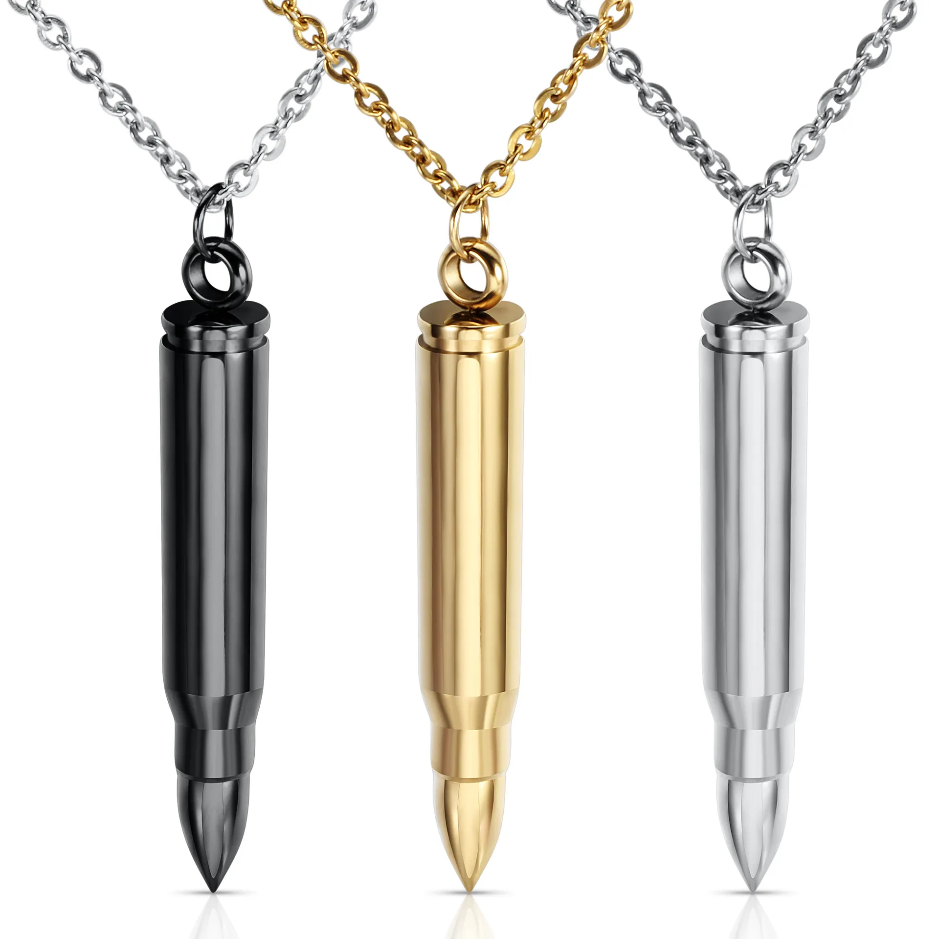 18K Gold Plated Mens Titanium Steel Bullet Open Pendant Necklace Perfume Essential Oil Diffuser Necklace Name Custom Engraving Gifts for Men