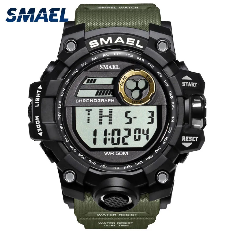 Smael Men смотрят спортивные военные Smael S Shock Relojes Hombre повседневные светодиодные часы цифровые наручные часы водонепроницаемые 1545 -й спортивные часы A220i