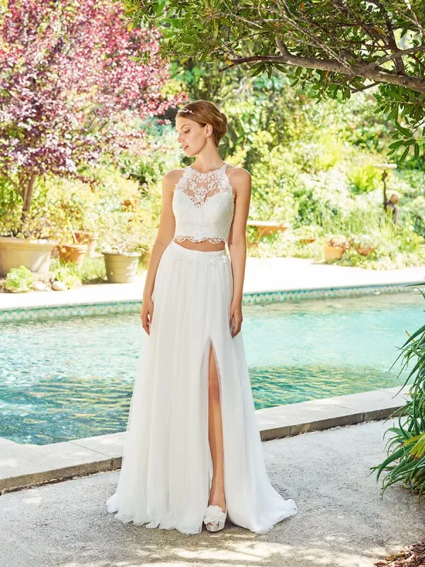 2019 twee stuk trouwjurken gewaad de mariee kant trouwjurk split bridal jurken vestido de novia