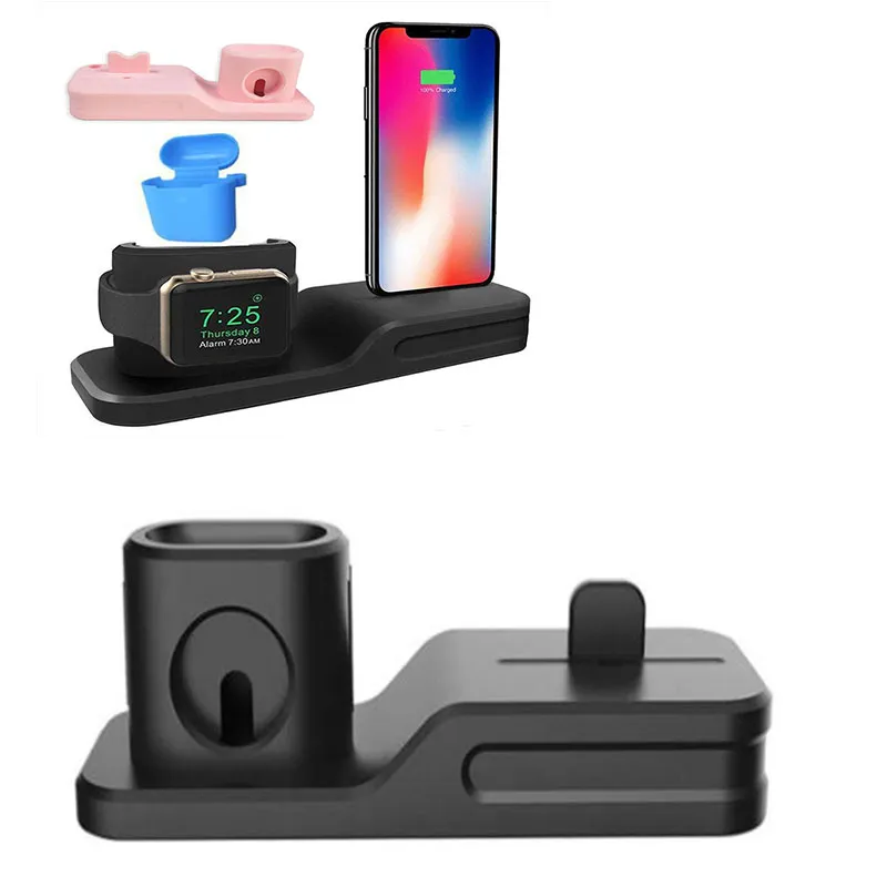 Silicone 3 em 1 Charging Stand Holder Multifunction Charger Station Shell para o iPhone Air PODS e assista a 2/3/4 DHL frete