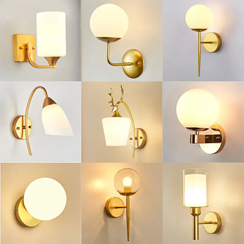 Creative Bedroom Lights Wall Mounted Gold Glass Aisle Balcony Wall Lights Multi-style Indoor Wall Lighting Bulb Included