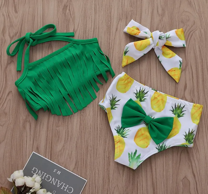 Pinapple Print Newborn Baby Girls Tassels Купальники Купальник Купальники Купальники Пляжная Одежда Бикини Одежда набор