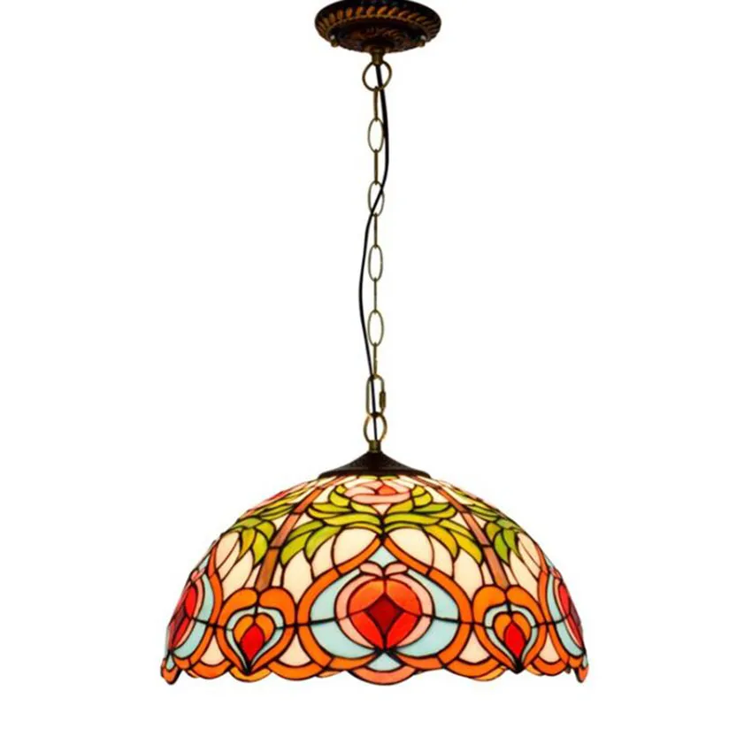 Tiffany Style suspension lampe vitrail abat-jour vert rouge Vintage lumière décor salon chambre suspension lumière