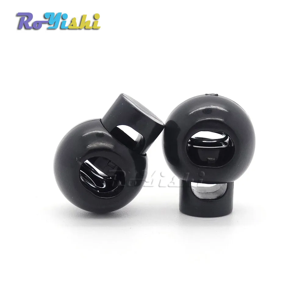 50 stks/partij Koordvergrendeling Ronde Bal Toggle Stopper Plastic Voor Tas Rugzak/Kleding Zwart