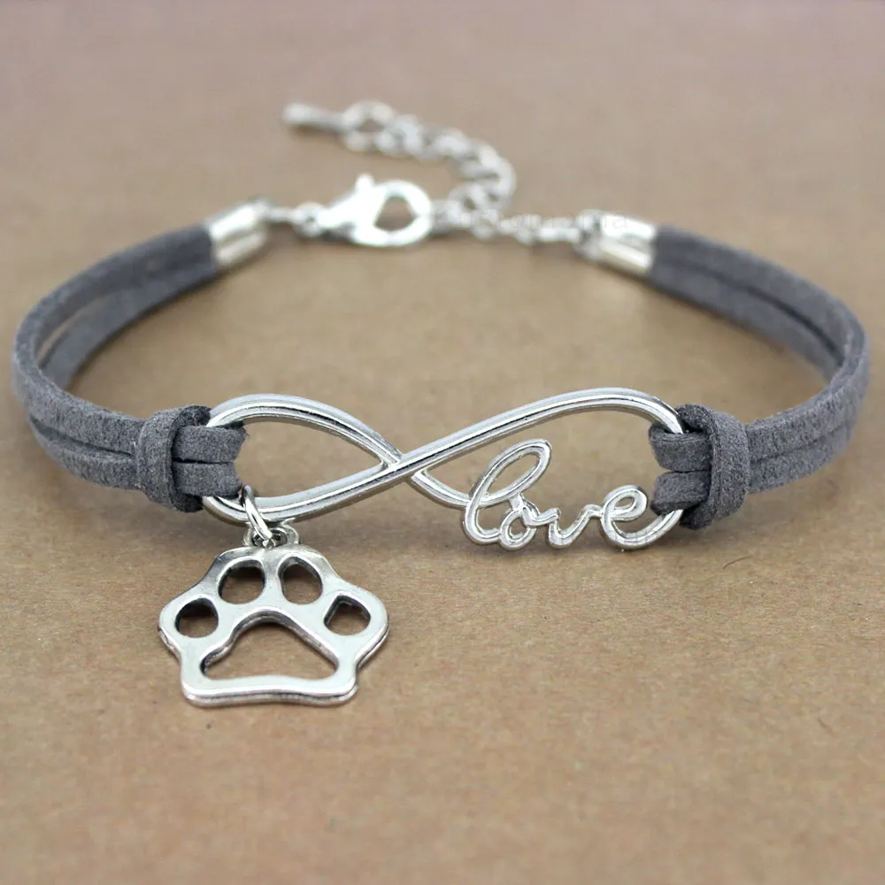 Zampe di cane Migliori amici Cuore Unicorno Animale Infinito Amore Braccialetti con ciondoli Gioielli in argento Donna Uomo Ragazza Ragazzo Regalo unisex 20 colori