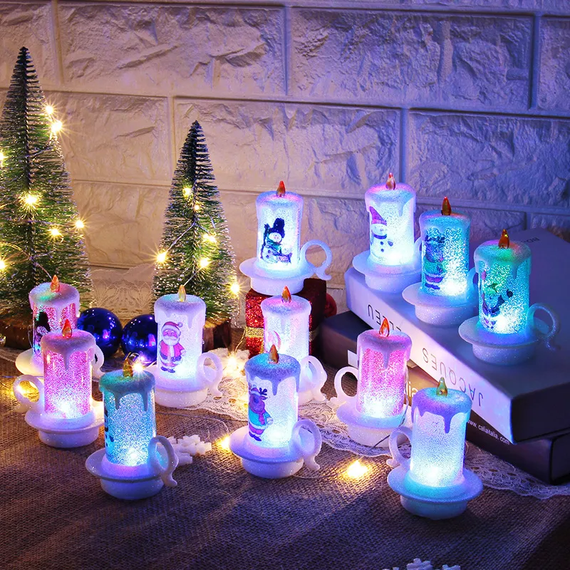 Veilleuses décoration de noël petite lampe bougie LED bonhomme de neige électronique