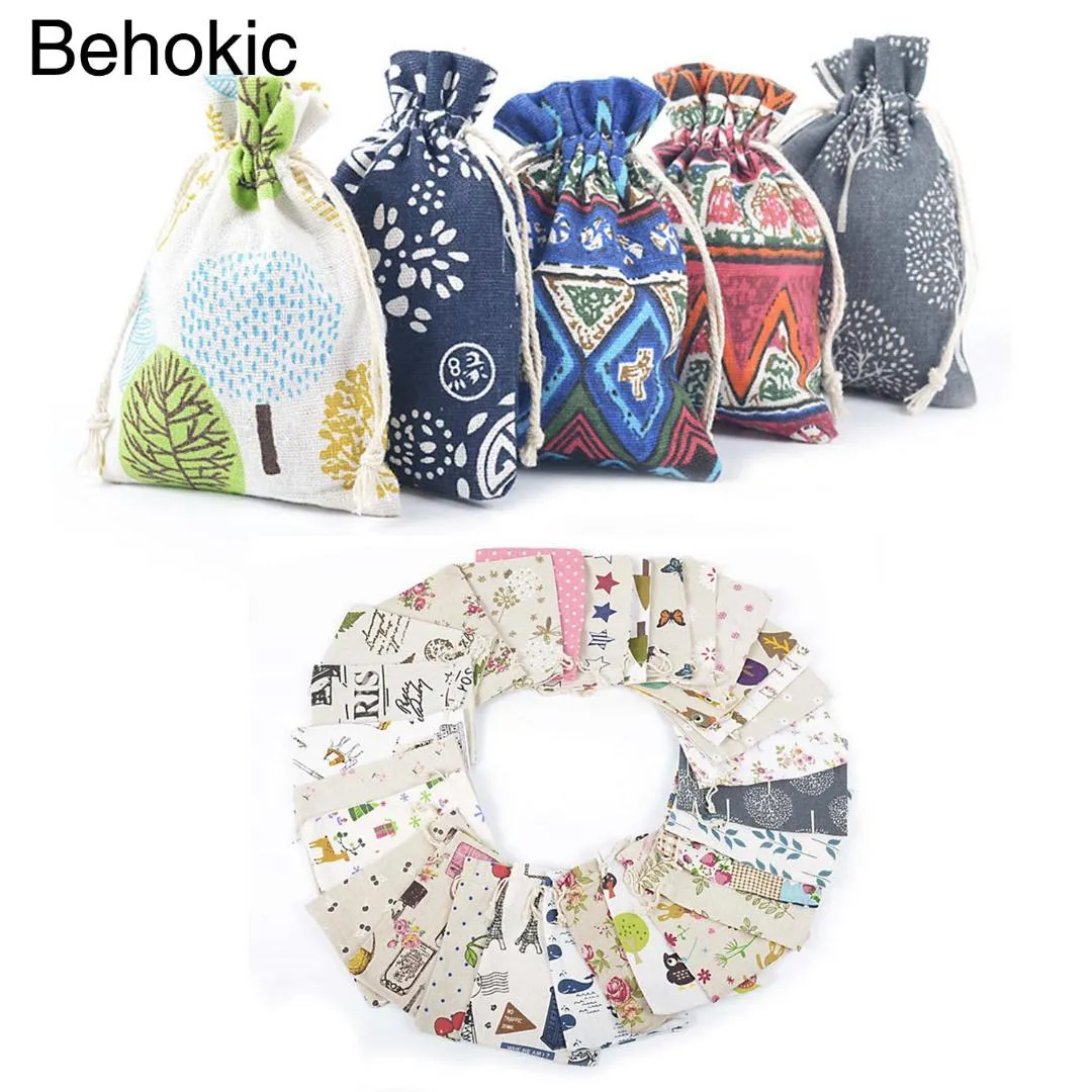 Behogar 20pcs Double Drawstring Linen Bags Pouch for DIY Craft Supplies Christmas New Years Day Wedding Party Gifts 5 x 7 inch