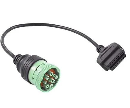 J1939 9 PIN-kod till OBD2 Adapterkabel SAE J1939 Typ 2 Green Deutsch Connector Kvinna till 16 Pin OBDII Kvinna Kopplingskabel för lastbil Diagnosti