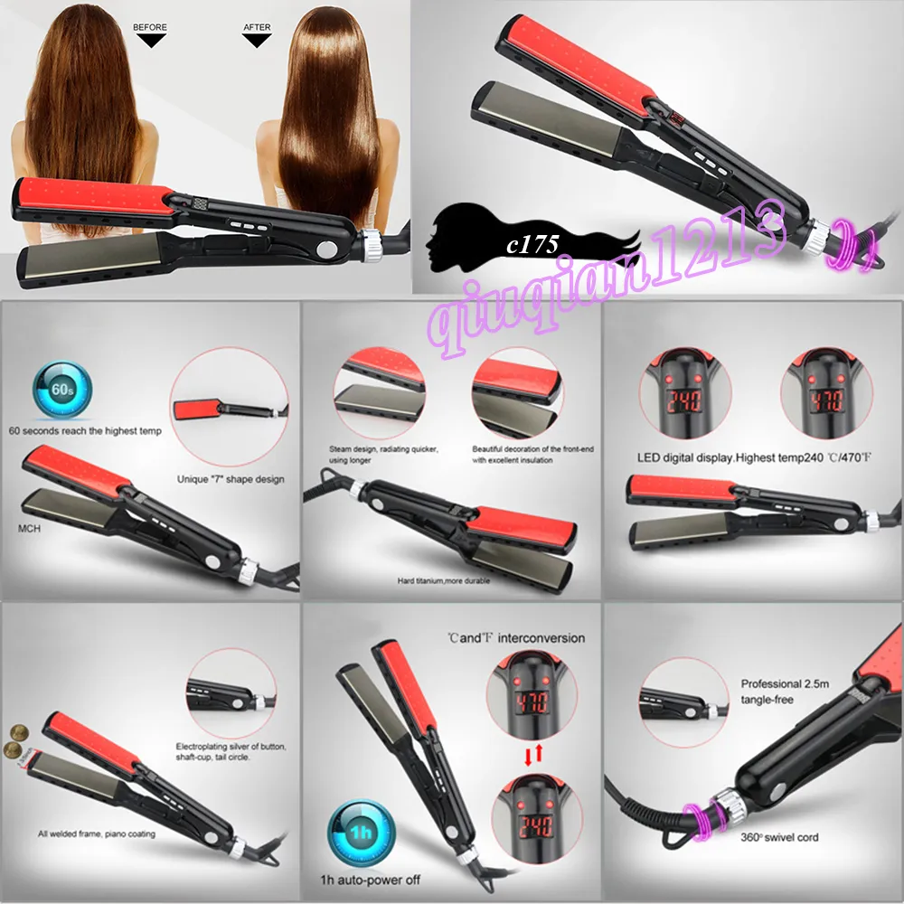 Professionnel Hair Drisses 7 Shape Design Dual Tension LED Display Digital Affichage Du Titanium Titanium Hard Tableau de chauffage Plat Fer Salon Outils de style