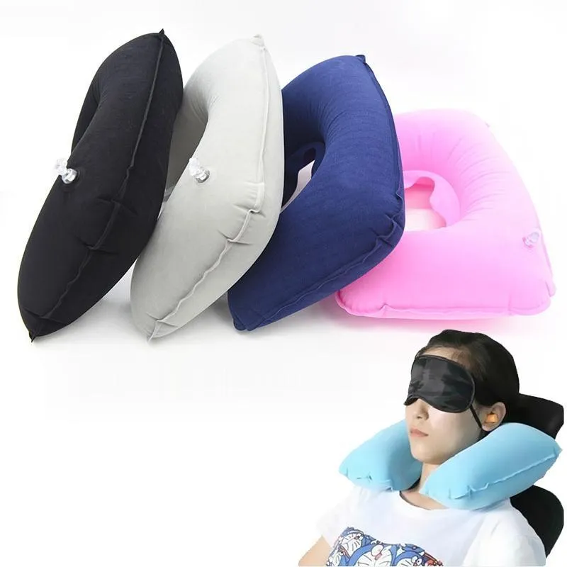 5 Pc Inflatable Pillow Air Cushion Neck Rest U-Shaped Compact Plane Flight Travel Pillows Home Textile 26.5cmx44cm