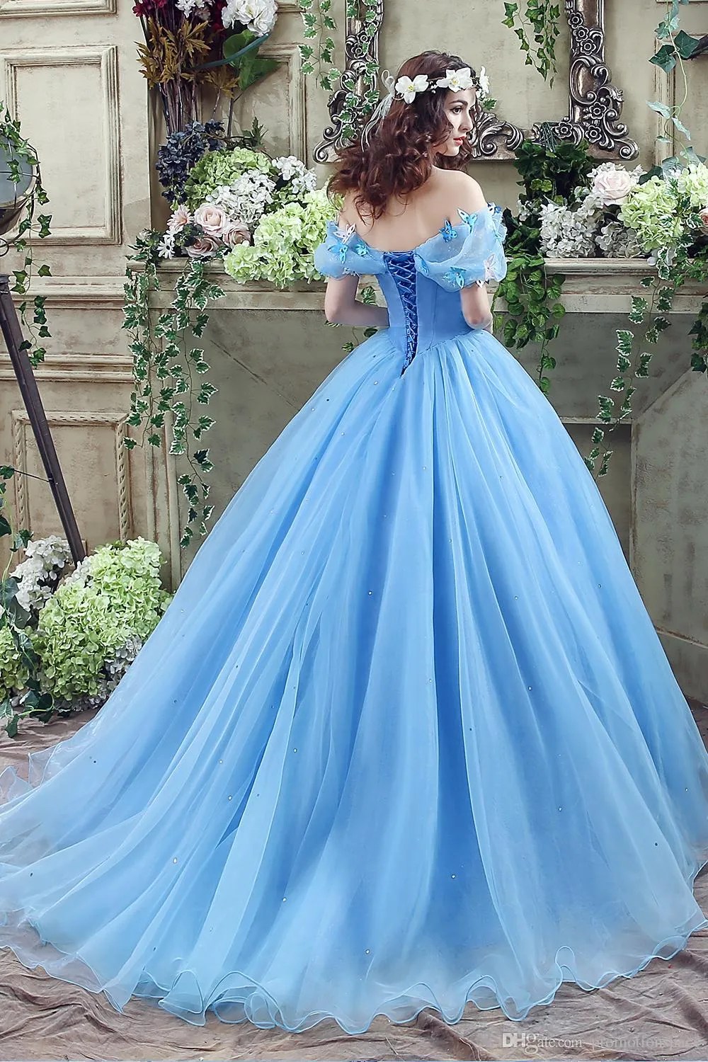 Royal Blue Organza Princess Dress with Beading Bodice Ball Gown Prom D –  SheerGirl