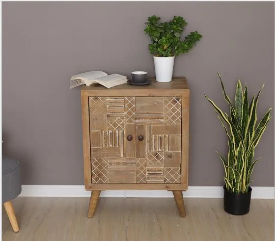 Armoires de passage en bois massif, style Rural américain, armoire de rangement à Double porte sculptée pour salon