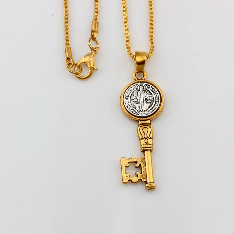 Benedict Medaille Kreuz Schlüssel Legierung Charms Anhänger Halsketten Reiseschutz Anhänger Halsketten Antik Silber und Gold 20 Stück/Lose A-577d