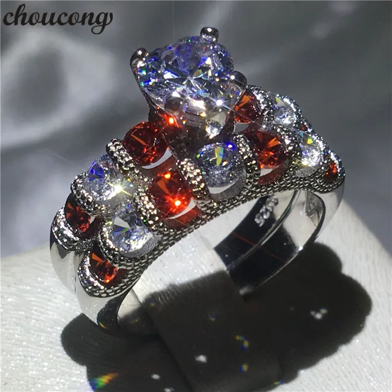 Choucong Serce Kształt Pierścień Diament 925 Sterling Silver Engagement Band Pierścienie Zestaw Dla Kobiet Biżuteria Bridal