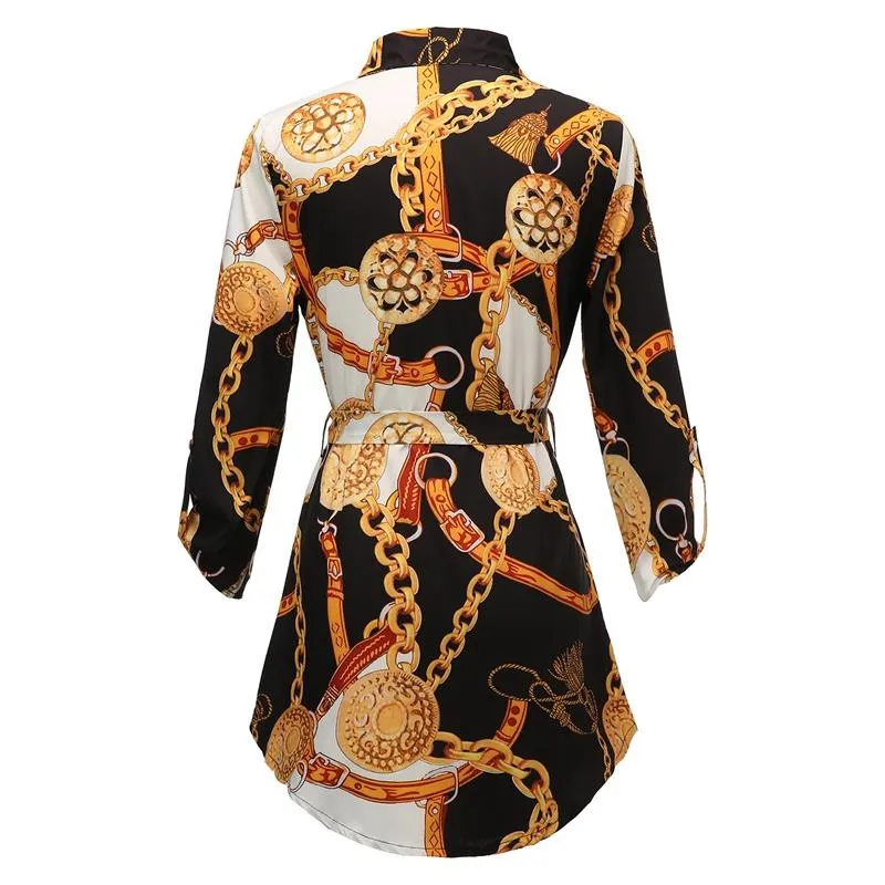 Printed Shirt Dresses Pinterest Chic Chain Print Lace-Up Chain Print Blouse With Middle Sleeves And Printed Shirt Dresses Pinterest Chic Chain Print Lace-Up Chain Print Blouse With Middle Sleeves And