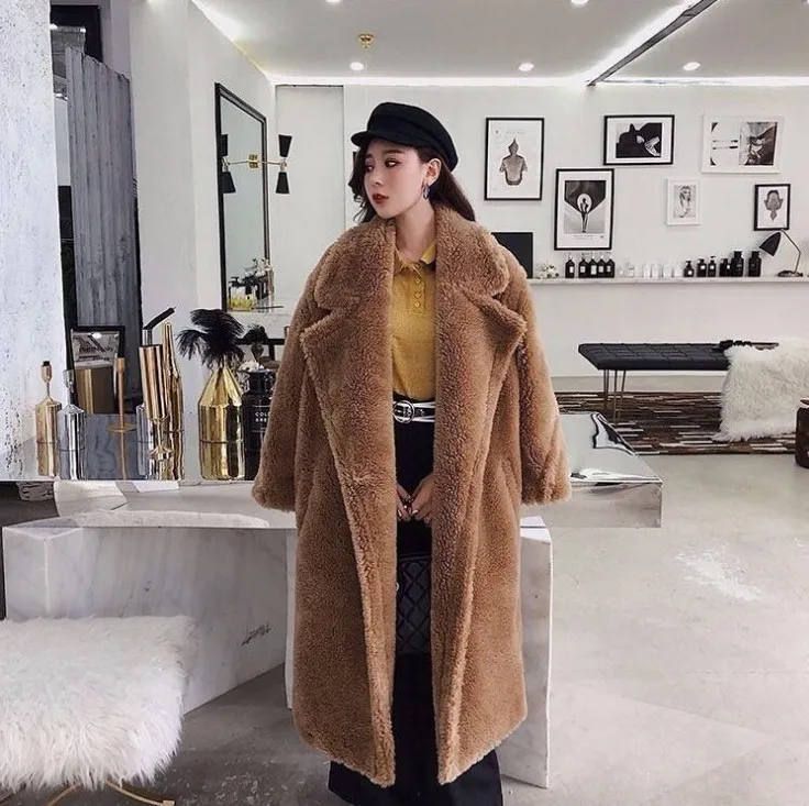 Pink Long Teddy Bear Jacket Coat Women Winter Thick Warm Oversized Chunky Outerwear Overcoat Women Faux Lambswool Fur Coats