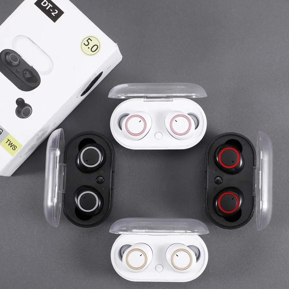 Nuovo DT-2 Tws auricolare stereo Bluetooth 5.0 cuffia senza fili del trasduttore 3D con doppio microfono 5.0 In-auricolare Handfree Sport Buds