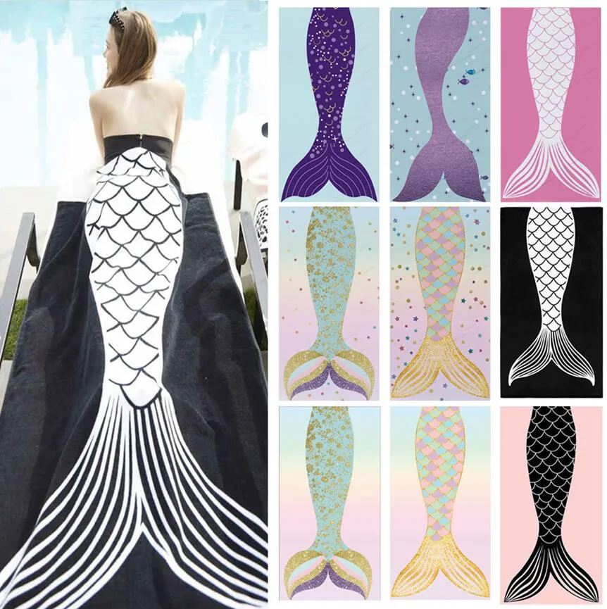 150 * 75cm Mermaid Cauda Toalha de Praia Retângulo Microfibra Toalhas Tapetes Coberturas Cartoon Beach Cobertor Mole Bath Towel A-ljja2352