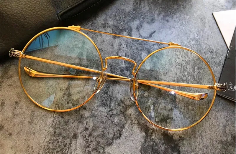 Luxe-nieuwe modeontwerper oogbril retro ronde metalen frame transparante duidelijke lenzen eenvoudige mode optische bril serie topkwaliteit