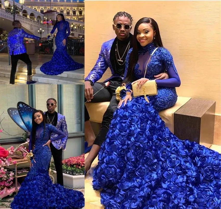 Royal blue long sleeve prom dress deals