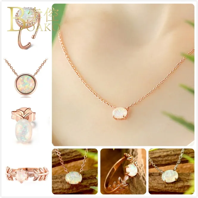 Boako Fire Opal Naszyjnik Kobiety Rose Gold Engagement Naszyjnik Gem Kamień Wisiorek Kryształ Chokers Girl Collier Z5